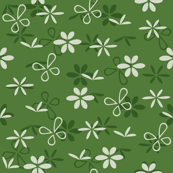 ベクトルのシームレスな緑パターンの花を持つ — ストックベクタ