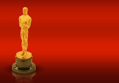 Oscar heykeli ile kırmızı bir arka plan üzerinde kopya alanı
