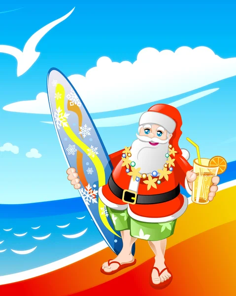 Kerstman op het strand — Stockfoto