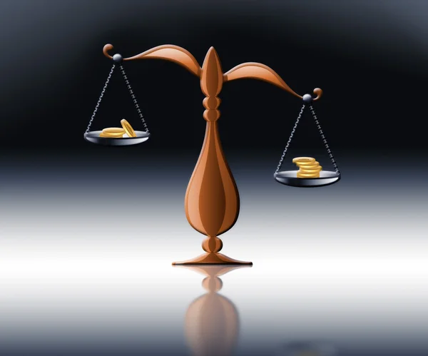 Złota równowagi. coś równego z pieniędzy, na białym tle — Zdjęcie stockowe
