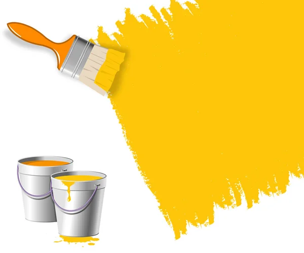 Brush with yellow paint. — Stock Photo, Image