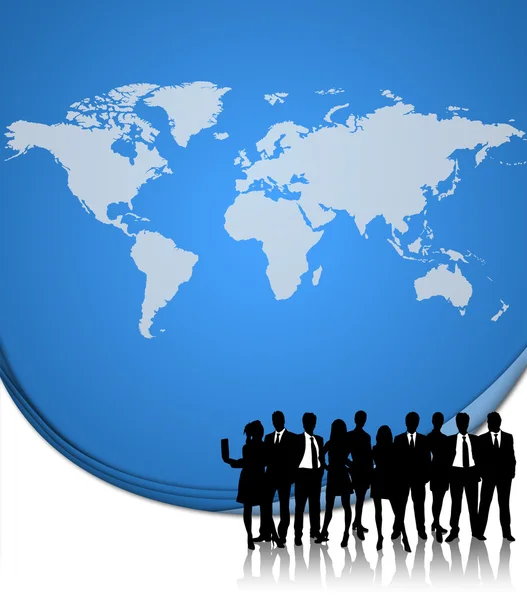 Businessmen and businesswoman with world map — Stock Photo, Image