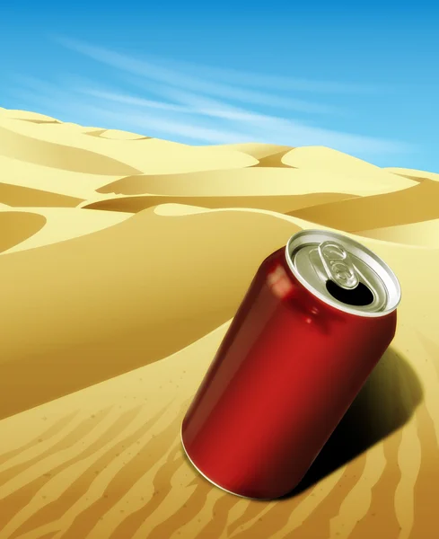 Empty soda can in desert — Stock Photo, Image