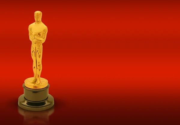 Estátua de Oscar com espaço de cópia no fundo vermelho — Fotografia de Stock