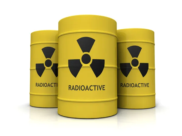 Žluté plechové sudy s jaderným odpadem — Stock fotografie