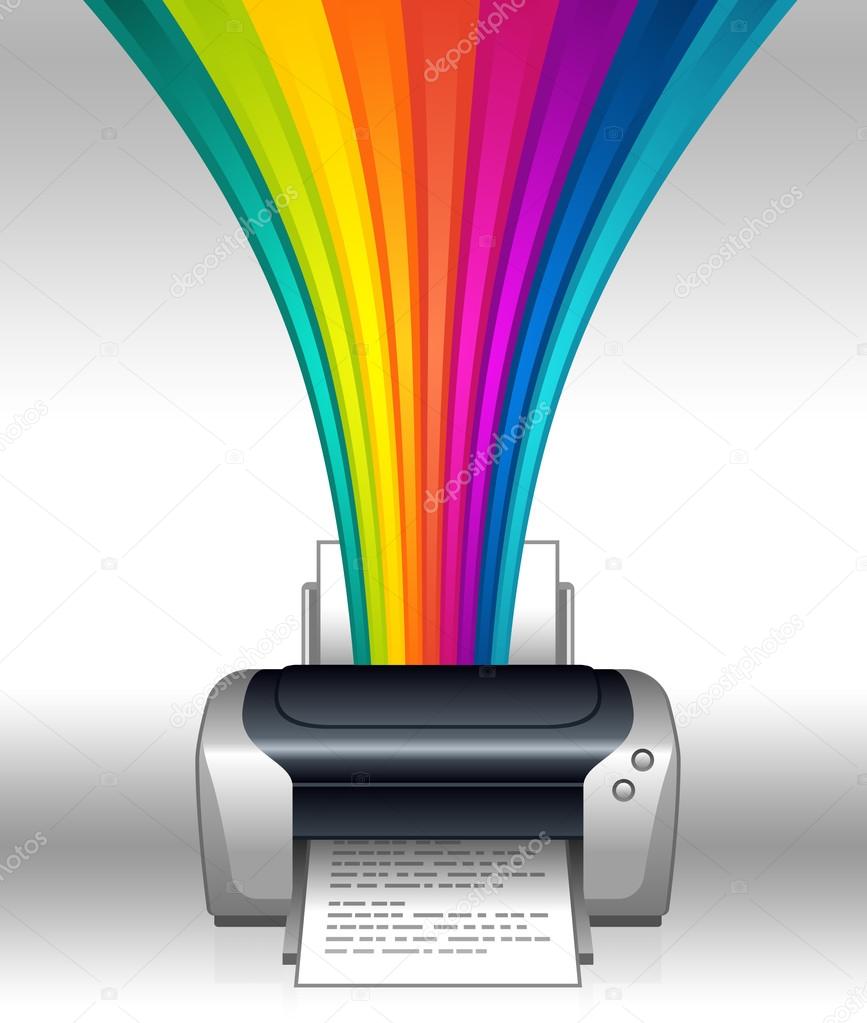 Printer illustration with colored rainbow