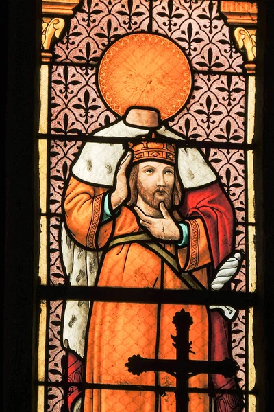 Ploumilliau Plouilio France Stained Glass Window Depicting Saint Milliau Cornwall — Zdjęcie stockowe