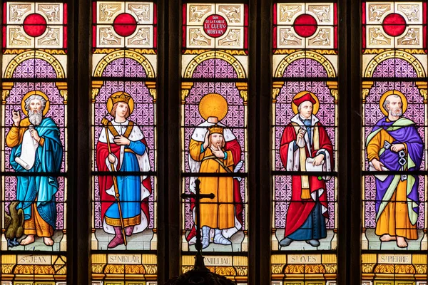 Ploumilliau Plouilio France Stained Glass Window Miliau Church Depicting Saints — 图库照片