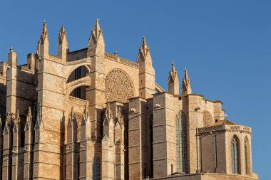 Palma de Mallorca, Spain. Facade and rose window called Ojo del Gotico (Gothic Eye) of the Santa Maria Cathedral