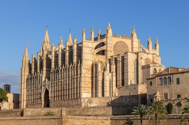 Palma de Mallorca, Spain. Facade and rose window called Ojo del Gotico (Gothic Eye) of the Santa Maria Cathedral