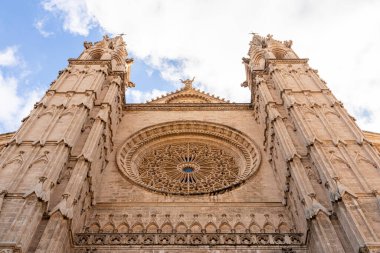 Palma de Mallorca, Spain. Detail of the Portal Mayor facade of the Gothic Cathedral of Santa Maria