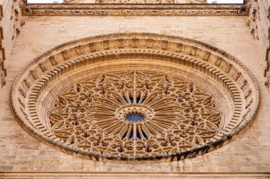 Palma de Mallorca, Spain. Detail of the Portal Mayor facade of the Gothic Cathedral of Santa Maria