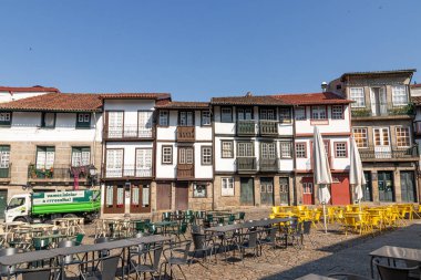 Guimaraes, Portugal. Traditional houses and architecture in the Praca de Sao Tiago square