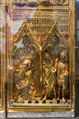 Guimaraes, Portugal. The Triptych of the Nativity, a portable altarpiece made with silver gilt wood and enamel ornamentation