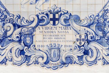 Guimaraes, Portugal. Convento do Carmo (Convent of Our Lady of Mount Carmel). Azulejo (tin-glazed ceramic tilework) of Immaculate Conception of Mary