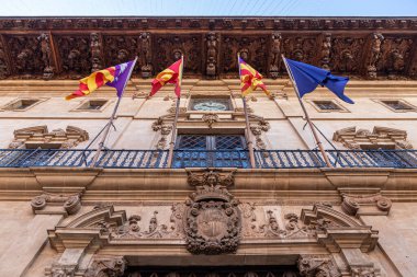 Palma de Mallorca, Spain. The famous Baroque wooden eaves of the Ajuntament de Palma (Palma City Hall, also called Cort