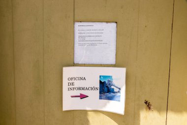 Boveda de Mera, Spain. Information signs about the Roman temple of Santa Eulalia or Santalla