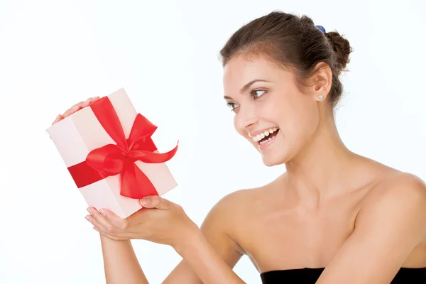 Woman with a present — Stock Photo, Image