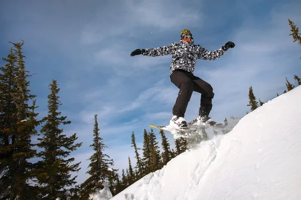 Salto de snowboarder — Fotografia de Stock