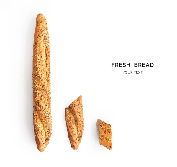 パンで作られた創造的なレイアウト 平置きだ 食のコンセプト — ストック写真