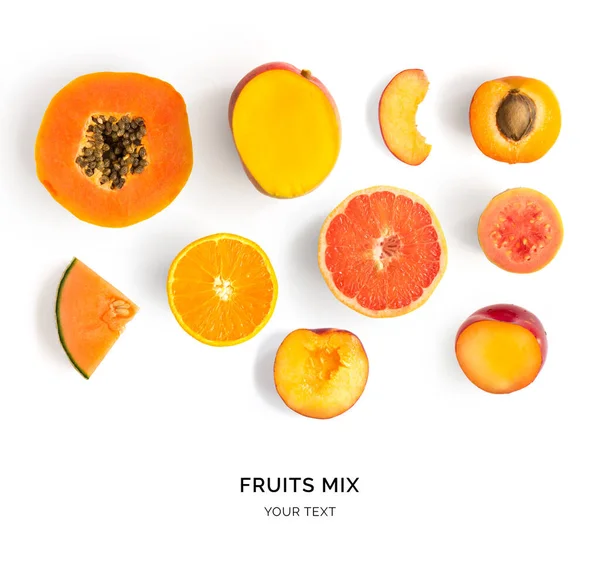 Креативная Планировка Апельсиновых Плодов Плоский Лежал Концепция Питания Папайя Абрикос — стоковое фото