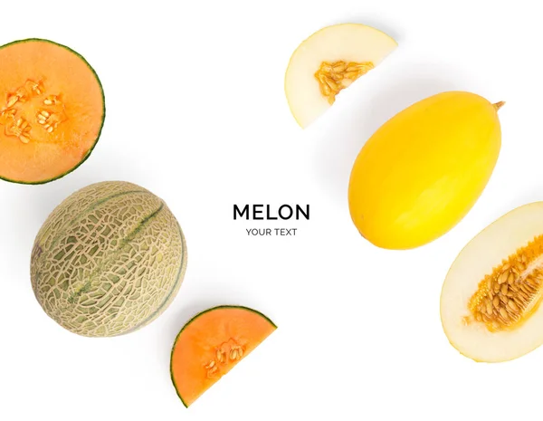 Creative Layout Made Melon Flat Lay Food Concept Melon White — Fotografia de Stock