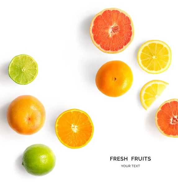 Creative Layout Made Lemon Lime Orange Grapefruit Flat Lay Food — Stockfoto