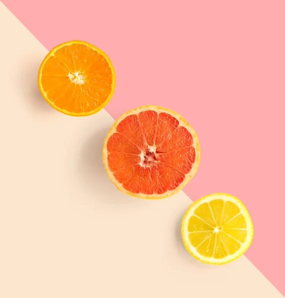 Creative Layout Made Grapefruit Orange Lemon Flat Lay Food Concept — Stockfoto