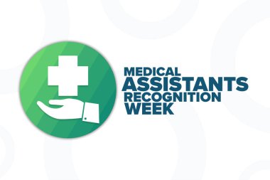 Tıbbi Asistanlar Tanıma Haftası. Tatil konsepti. Arkaplan, afiş, kart, yazılı poster şablonu. Vektör EPS10 illüstrasyonu.