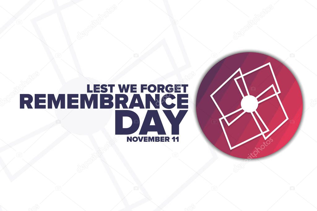 Remembrance Day. November 11. Lest We Forget. Holiday concept. Template for background, banner, card, poster with text inscription. Vector EPS10 illustration.