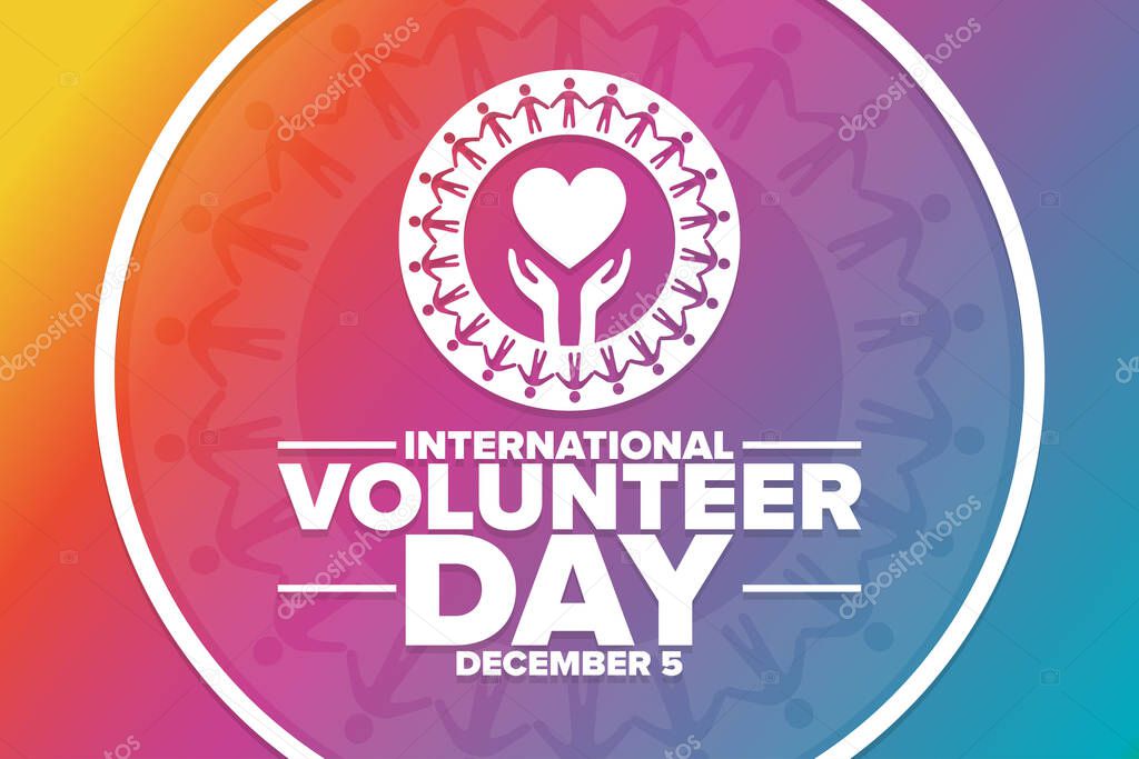 International Volunteer Day for Economic and Social Development. December 5. Holiday concept. Template for background, banner, card, poster with text inscription. Vector EPS10 illustration