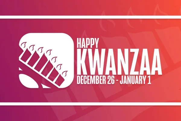 Feliz Kwanzaa. 26 de dezembro - 1 de janeiro. Conceito de férias. Modelo para fundo, banner, cartão, cartaz com inscrição de texto. Ilustração do Vector EPS10. —  Vetores de Stock