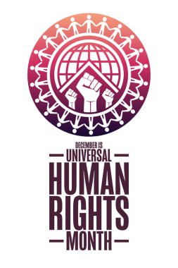 Aralık, Evrensel İnsan Hakları Ayı. Tatil konsepti. Arkaplan, afiş, kart, yazılı poster şablonu. Vektör EPS10 illüstrasyonu.