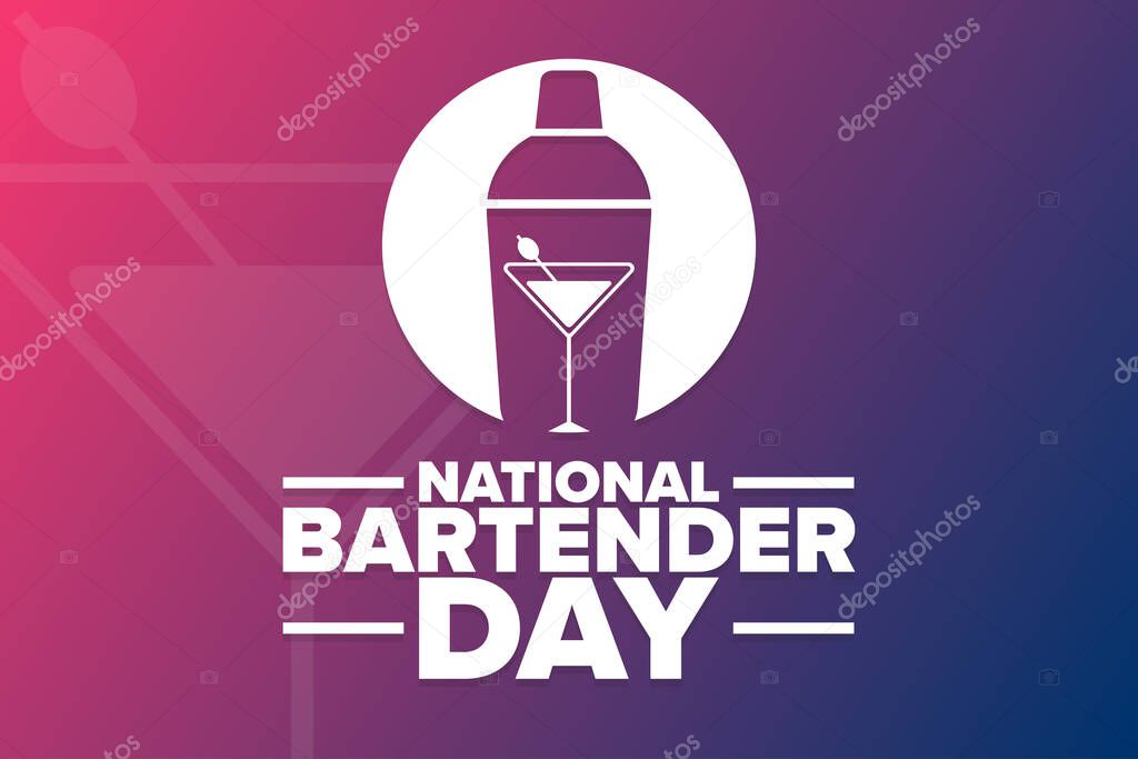 National Bartender Day. Holiday concept. Template for background, banner, card, poster with text inscription. Vector EPS10 illustration.