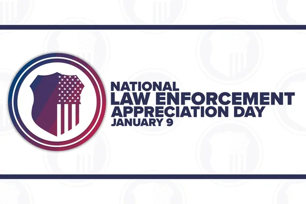 National Law Enforcement Appreciation Day. 9. Januar. Ferienkonzept. Vorlage für Hintergrund, Banner, Karte, Plakat mit Textinschrift. Vektor EPS10 Abbildung. — Stockvektor