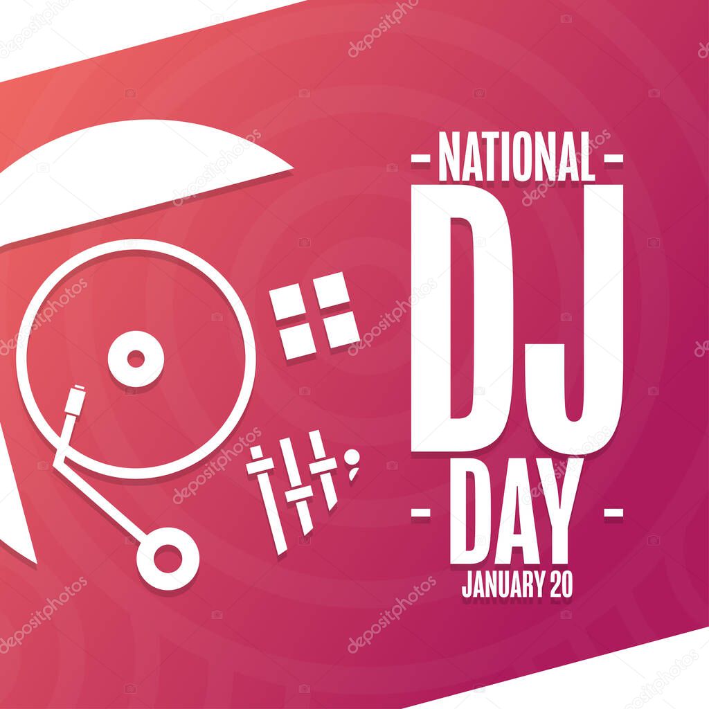 National DJ Day. January 20. Holiday concept. Template for background, banner, card, poster with text inscription. Vector EPS10 illustration