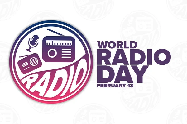 World Radio Day. February 13. Holiday concept. Template for background, banner, card, poster with text inscription. Vector EPS10 illustration. — Stockvektor