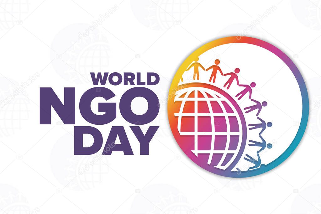 World NGO Day. Holiday concept. Template for background, banner, card, poster with text inscription. Vector EPS10 illustration.