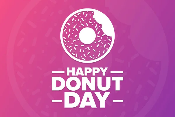 Happy Donut Day. Holiday concept. Template for background, banner, card, poster with text inscription. Vector EPS10 illustration. — стоковый вектор