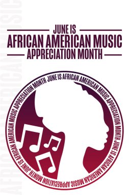 Haziran, Afrika Amerikan Müzik Takdir Ayı. Tatil konsepti. Arkaplan, afiş, kart, yazılı poster şablonu. Vektör EPS10 illüstrasyonu.