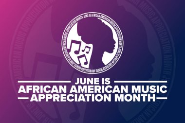 Haziran, Afrika Amerikan Müzik Takdir Ayı. Tatil konsepti. Arkaplan, afiş, kart, yazılı poster şablonu. Vektör EPS10 illüstrasyonu.