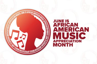 Haziran, Afrika Amerikan Müzik Takdir Ayı. Tatil konsepti. Arkaplan, afiş, kart, yazılı poster şablonu. Vektör EPS10 illüstrasyonu.