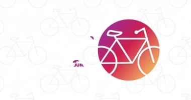 World Bicycle Day. June 3. Flat holiday animation. Motion graphic design. 4K, HD. 