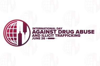 Uyuşturucu ve Kaçakçılığına Karşı Uluslararası Gün. 26 Haziran. Tatil konsepti. Arkaplan, afiş, kart, yazılı poster şablonu. Vektör EPS10 illüstrasyonu
