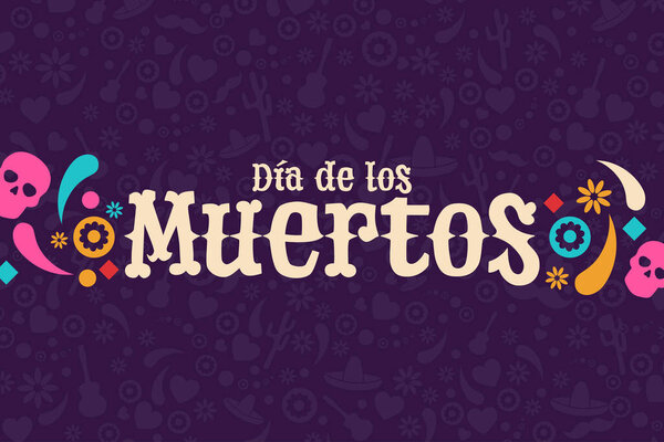 Inscription Day of the Dead in Spanish. Dia de los Muertos holiday concept. Template for background, banner, card, poster with text inscription. Vector EPS10 illustration