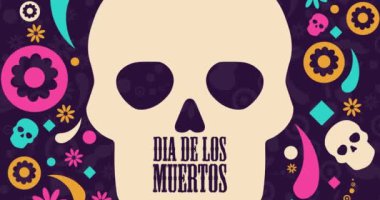 İspanyolcada Ölüler Günü. Dia de los Muertos tatil konsepti. Tatil animasyonu. Hareketli grafik tasarım. 4K, HD döngü görüntüleri