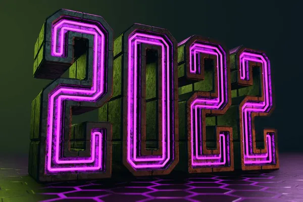 Ilustración 3d de números 2022 en estilo cyberpunk con neón — Foto de Stock