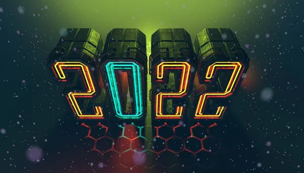 Illustration 3D des numéros 2022 dans le style cyberpunk avec néon Photo De Stock