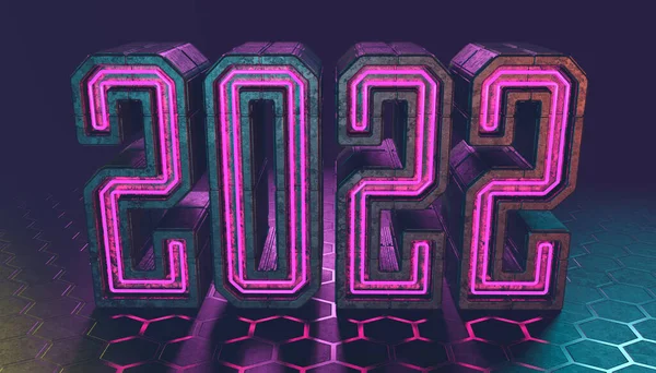 3d иллюстрация цифр 2022 в стиле киберпанк с неоновым — стоковое фото