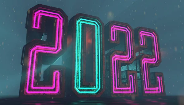 3d illustration of numbers 2022 in cyberpunk style with neon Royalty Free Stock Images